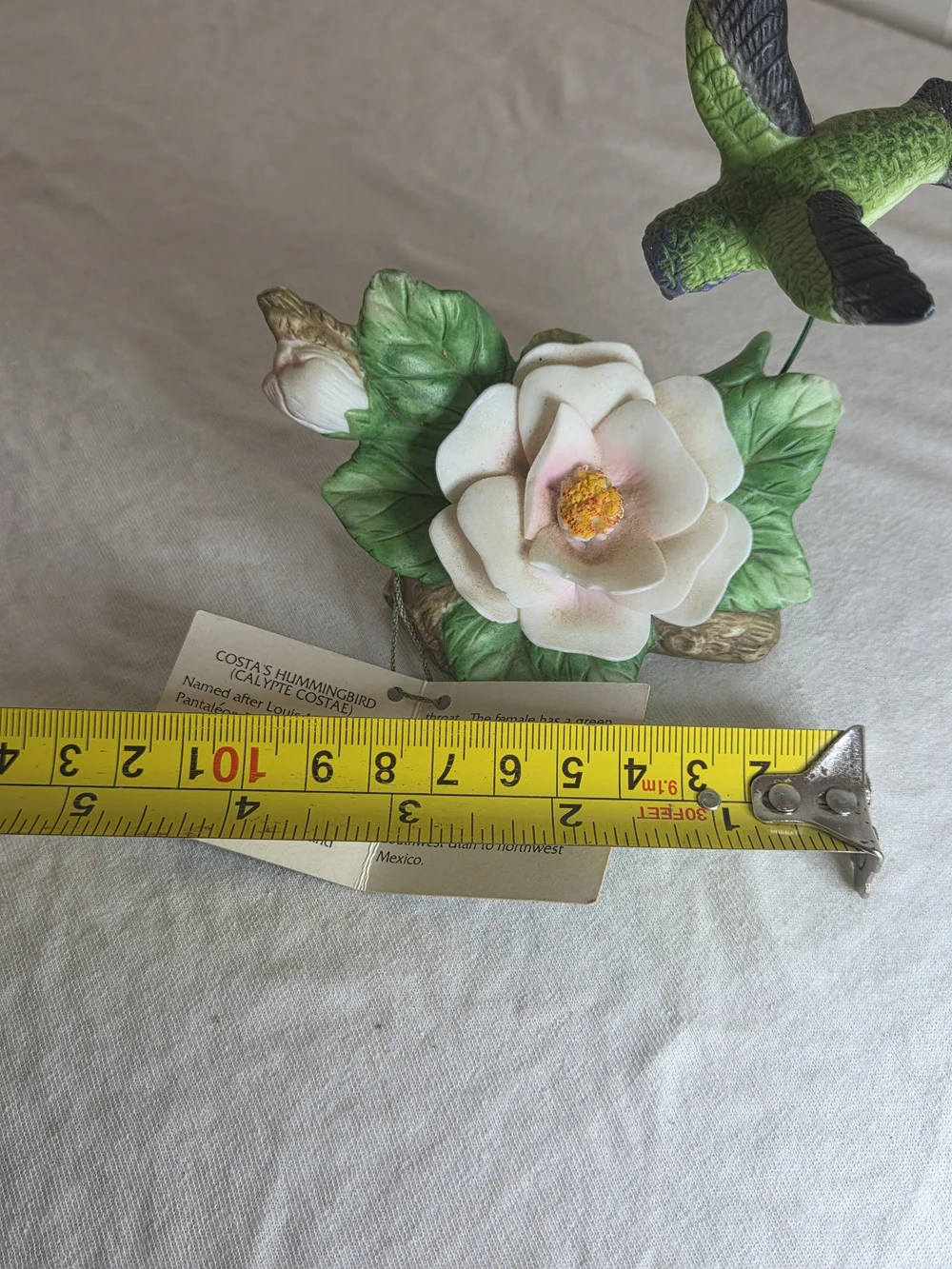 Porcelain Floral Bird Figurine - Green Hummingbird Decorative Accent